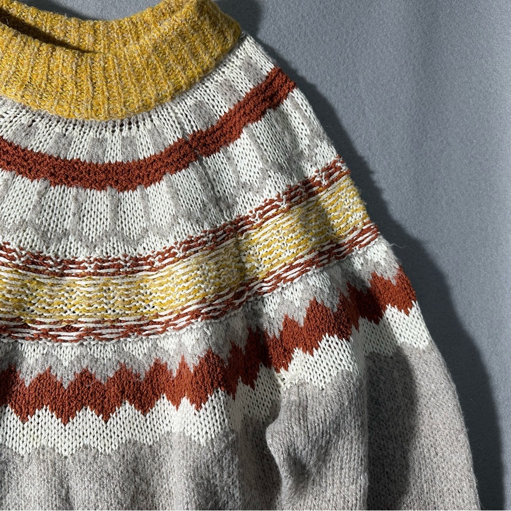Caslon women’s mock-neck Irish knit sweater in Mustard and Cream.